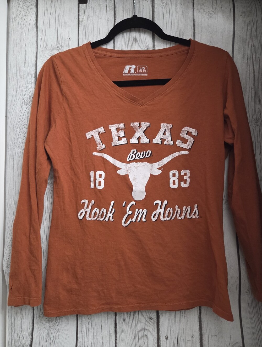 Russell Athletic Women's Long-Sleeve V-Neck Texas Hook 'Em Orange Top